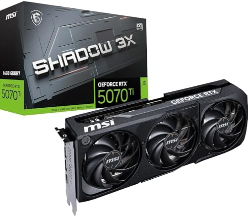 MSI GeForce RTX 5070 Ti 16G Shadow 3X OC Graphics Card, 16GB GDDR7 (28Gbps/256-bit), PCIe 5.0 - Triple Fan Thermal Design (3x Torx Fan 5.0) - HDMI 2.1b, DP 2.1b, 16384 MB: image 1 of 8