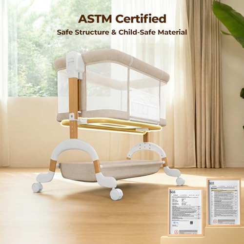 Ezebaby 3 in 1 Baby Bassinet Bedside Sleeper, Rocking Bassinet for Baby with Comfy Mattress & Breathable Full Mesh Sides, 7 Height Adjustable | Portable Crib for Newborns by Ezebaby - Image 8