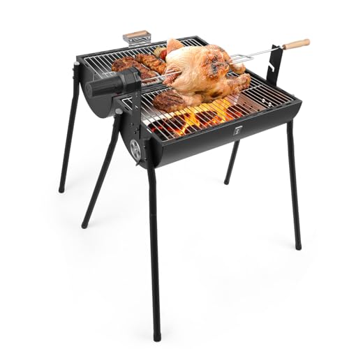 Portable Charcoal Grill with Thermometer - Barrel Charcoal Grills with...