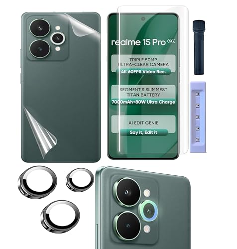 Image of UV Tempered Glass Screen Protector Compatible for Realme 15 Pro 5G | Front And Back Screen Guard With camera lens protector (Combo)
