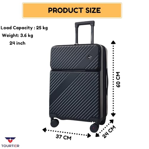 Image of 24 Inch Multifunctional Front Opening Trolley Case, Carry-On with 360 Rotation Double Spinner Casters, Polycarbonate Trolley Bag Suitcase for Travel, Work Or School Trips (Black)
