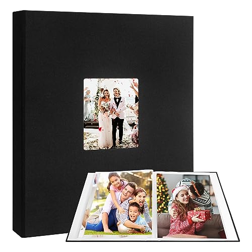 Aevdor 11x14 Photo Album Holds 64 Photos, Linen Cover Art Portfolio 11x14, Portfolio Folder with Clear Plastic Sleeves for Kids & Artists Artwork Drawing, Black