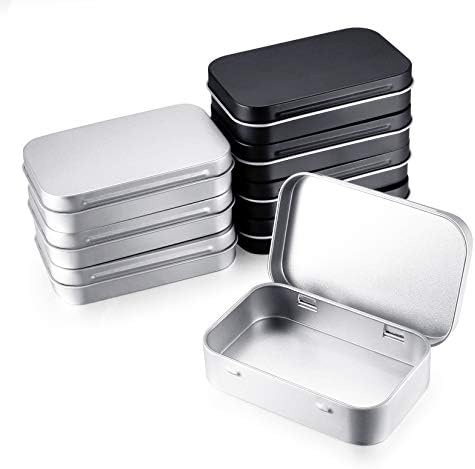 8PCS Tins Containers, Metal Rectangular Tin Cans, Portable Empty Hinged Household Storage Box with Lid for Candy Key Earrings 95x60x21mm (Silver and Black)