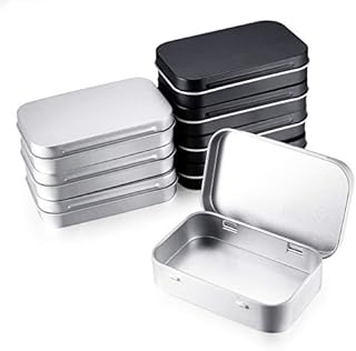 8PCS Tins Containers, Metal Rectangular Tin Cans, Portable Empty Hinged Household Storage Box with Lid for Candy Key Earrings 95x60x21mm (Silver and Black)