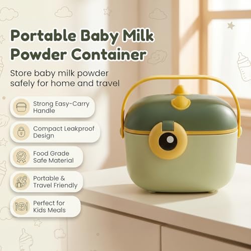 Image of StarAndDaisy Formula Milk Container for Baby Milk Powder Container with Scoop Holder, Portable Formula Dispense, Airtight First Feed Baby Food Storage Container /Box for Travel 200 Grams (Eye-Green)