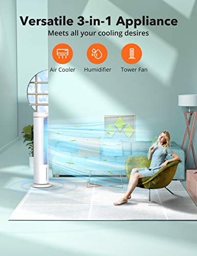 TaoTronics Evaporative Air Cooler, 3-in-1 45" Air Cooler, Tower Fan and Humidifier, 80° Oscillating Cooling Fan with 4 Speeds, 3 Modes, 6L Water Tank, Remote Control, for Bedroom, Living Room, Office - Thumbnail 2