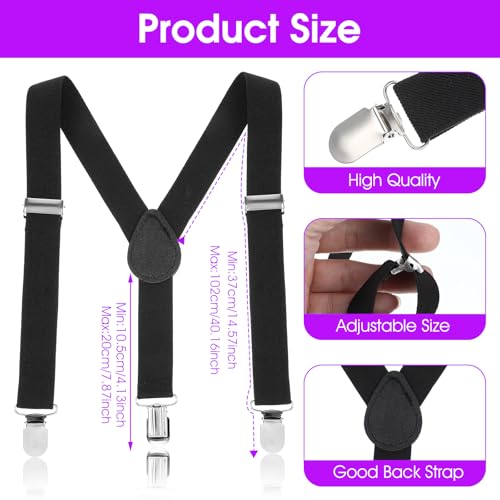 Mabor Hosenträger Kinder, Verstellbar 3 Clips Hosenträger Y Form Hosenträgers Elastische Suspenders Jungen Hosenträgers Schwarz für Kinder Jungen Mädchen