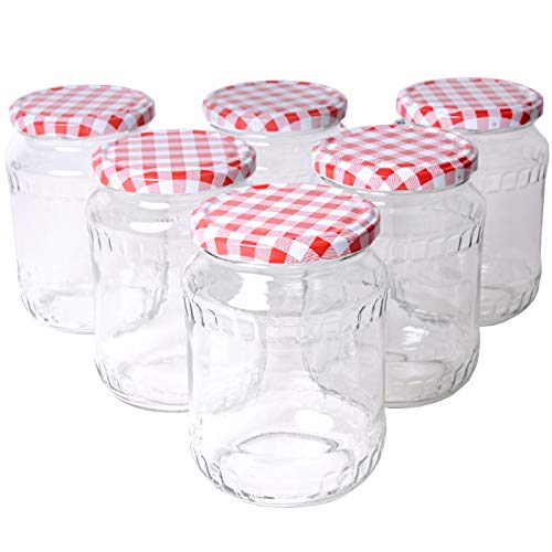 Einmachgläser 720ml mit Schraubdeckel kariert, 6er Set, Marmeladengläser, Sturzgläser, Einweckgläser, Vorratsgläser in TOP Qualität Cover