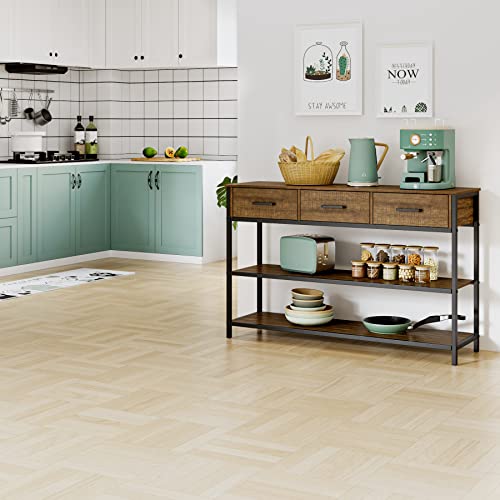 Hifit Console Table With 3 Drawers, Industrial Sofa Table, Entryway Table With 3-Tier Storage Shelves, Rustic Narrow Entry Table For Living Room/Entryway/Hallway, Stable Metal Support, Walnut Brown #TOP4