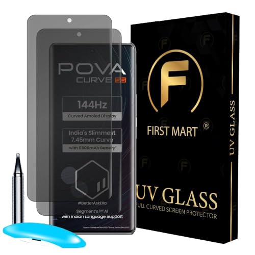 Image of FIRST MART Ant-Spy Privacy Tempered Glass for Tecno Pova Curve - 9H Screen Protector, Anti-Peeping, Bubble-Free, Edge to Edge [2 Pack]