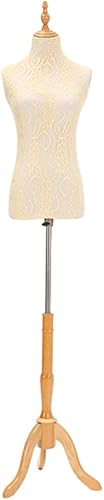 Female Sewing Dress Form Model Beige,Mannequin Torso Body Clothing Display 47-70 Inch Height Adjustable Wooden Tripod Stand (Without Arms M)
