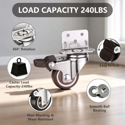 2 Inch L-Shaped Side Mount 360 Swivel Caster Wheels with Brake — 사진 4