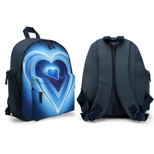Blue Heart Backpack Small Book Bag with Side Pocket, Lightweight Durable Backpack, Travel Rucksack, Blue-style4
