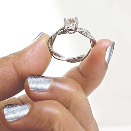 Pretty Jewels Center 6.5Mm Round Cut Lab Created G-H Color Moissanite And Natural White Diamond Twisted Solitaire Engagement Rings For Women 10K White Gold Gifts For Her Wedding (1.10 Cttw) Size-9 #TOP1
