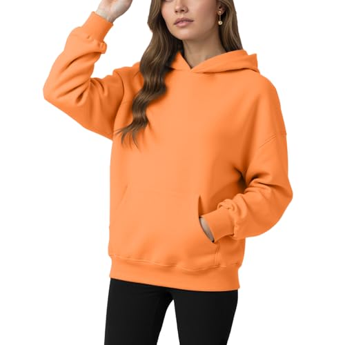 YARBCEN Womens Hooded Hoodies Sweatshirts - Long Sleeve Crewneck Sweaters With Pocket 2026 Fashion Spring Oversized Clothes Orange