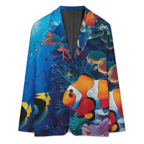 Tropical Fish Ocean Coral Reef Casual Suits Jackets for Men Two Buttons Business Coat Wedding Dinner Party2