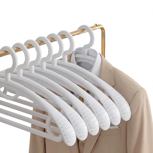 Plastic Clothes Hanger, Extra Thick Plastic Wide Shoulder Adult 360 Degrees Rotate Slip Resistant Standard Clothing Hanger Ideal for Everyday Use White 10 Pack