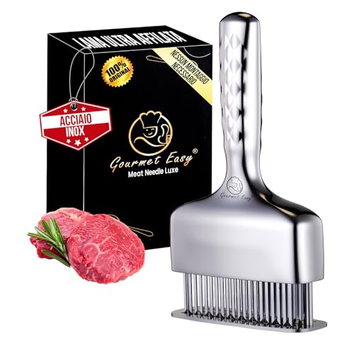 Inteneritore per carne in acciaio inox | Manico extra lungo, monoblocco e stabile | Steaker con lame ultra affilate, antiruggine e lavabile in lavastoviglie | 5 anni di garanzia sostitutiva