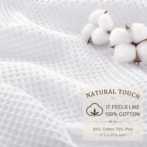 XOGUIBO Waffle Weave Shower Curtain - White Cotton Fabric Texture Heavyweight Shower Curtains for Bathroom,Washable,72Wx72L