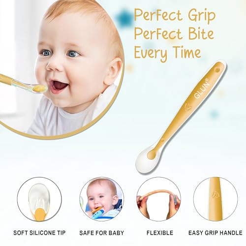 Image of GLUN Baby Feeding Spoons Pack of 2 Pink & Peach Colour, BPA Free, Feeding for Baby, Toddlers, & Children, Silicone Spoon