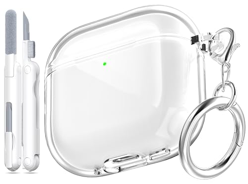 MHYALUDO Funda Compatible con AirPods de cuarta generación 2024, TPU Suave, Muy Transparente, antiamarilleo, Compatible con AirPods 4, con Kit de Limpieza y Bonita Hebilla Redonda,Blanco
