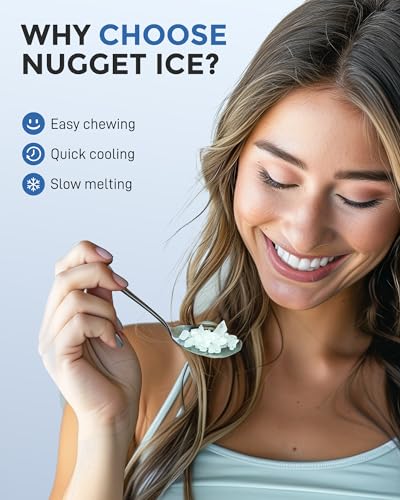 Nugget Ice Maker Countertop, 33LBS/24H, Self-Cleaning Portable Pebble Ice Machine with Soft Chewable Pellets Sonic Ice, Buscket and Scoop, for Home/Kitchen/RV/Party/Camping/Office, Black