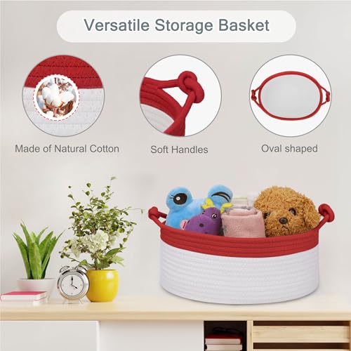 Image of COMSE Small Gift Basket Empty with Bag & Ribbons, Red & White