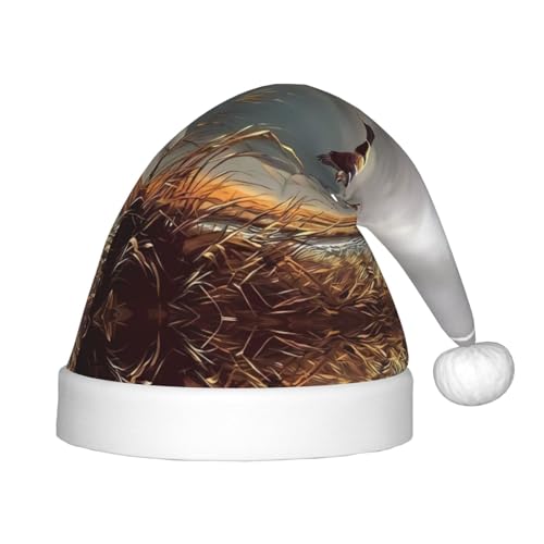 hhxvcv Chapeau de Père Noël festif pour enfants – Chapeau de Noël avec motif imprimé canards sauvages volants de chasse, couvre-chef chaud pour Noël, Nouvel An