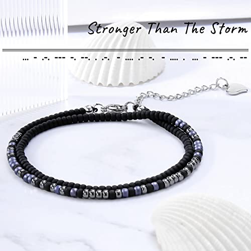 Image of Btysun Inspirational Morse Code Bracelets for Women Men Teen Girl Gifts Best Friend Birthday Gifts for Him Her Adjustable Layered Secret Message Sister Bff Girfriend Sister Christmas Jewelry