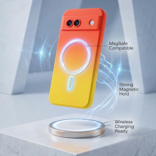 Image of amazon basics Gradient Mag-Safe Case for Google Pixel 8A | Soft Silicone Shockproof Cover with Camera Protection | Slim Lightweight Design | Smooth Touch & Durable - Orange & Yellow