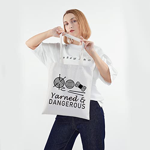 Image of PWHAOO Knitting Project Bag Knitting Gift Yarned and Dangerous Yarn Tote Bag Knitting Bag Mothers Day Gift