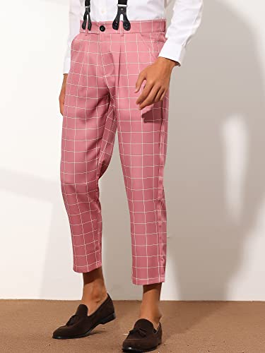 Lars Amadeus Business Plaid Pants for Men's Slim Fit Checked Dress Pants with Suspender2