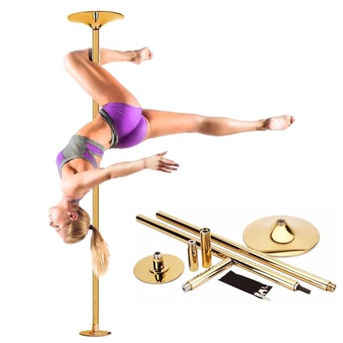JYBNBBE Premium Dance Pole Removable Spinning Static Dancing HeavyDuty Steel Pole Adjustable Height,Dancer Pole,Permanent Fitness Dance Pole Kit 7ft 9ft 10ft 11ft, Spinning Stati,Gold-9.5ft-9.8ft