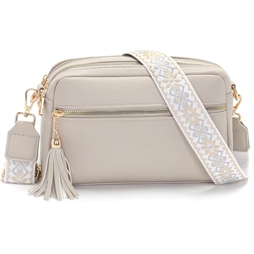 LANXINGLUO Handytasche umhängetasche damenhandtasche damen mittelgroß mit 4 Fächernmit Verstellbar Abnehmbar Breiter Gurtcrossbody bag Beige