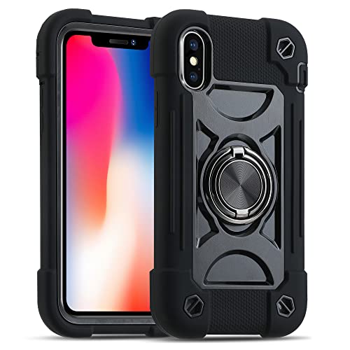 Coque iPhone X antichoc qualité militaire à bague magnétique noire