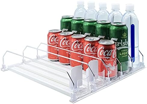 Drink Organizer for Fridge-White Automatic Pusher Glide,12oz 16oz 20oz-Soda Dispenser for Fridge-Holds up to 25 Cans