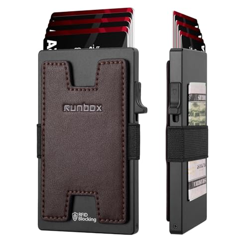 Image of RUNBOX Slim Wallet for Men, RFID Aluminum Pop-Up Card Holder for 12 Cards