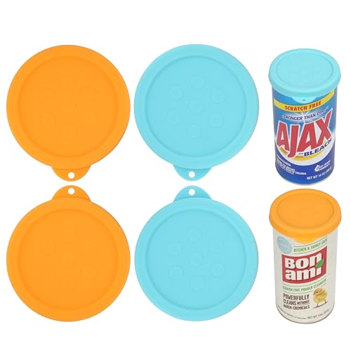 4 Pack Silicone Powder Cleanser Lids, Compatible with Bar Keepers Friend, Comet, Ajax Powder Cleanser (12 oz & 21oz), Moisture Resistance, Cleanser Accessory to Keep Powder Dry