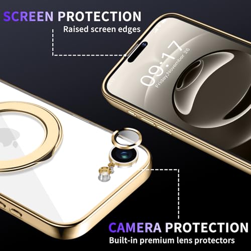 Image of Magnetic for iPhone 16E /17E Case with Invisible Stand[Compatible with MagSafe][Full Camera Lens Protector][Military Drop Protection] Shockproof Not Yellowing Clear Slim Soft for Women Men