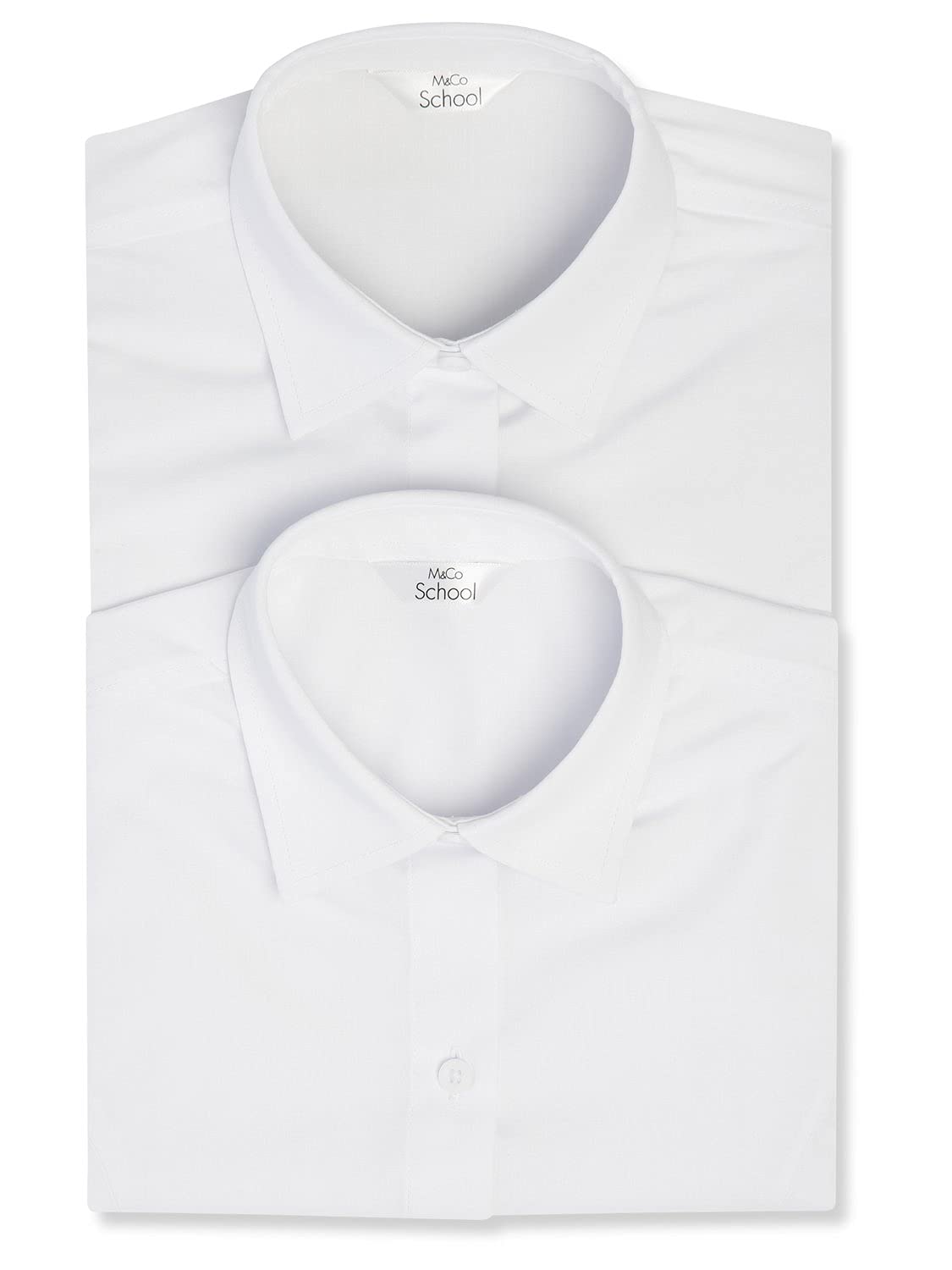 M&CoGirls Back to School 2 Pack White Shirts - Slim Fit 3/4 Sleeved Shirts Perfect for School Uniform - Ages 3-13 Years