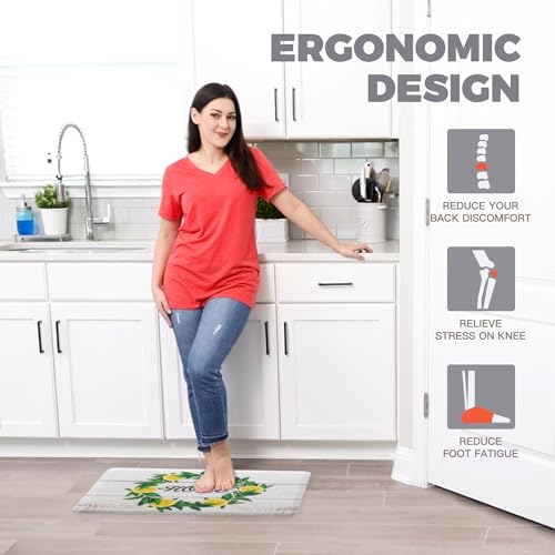 Kokhub Kitchen Mat,1/2 Inch Thick Cushioned Anti Fatigue Waterproof Kitchen Rug, Comfort Standing Desk Mat, Kitchen Floor Mat Non-Skid & Washable For Home, Office, Sink,17.3"X28"- Lemon thumb #1