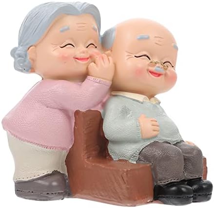 LIFKOME Lovely Elderly Couple Figurines Cartoon Grandparents Figure Cake Topper Resin Husband and Wife Statue for Wedding Anniversary Birthday Gifts Home Decorations