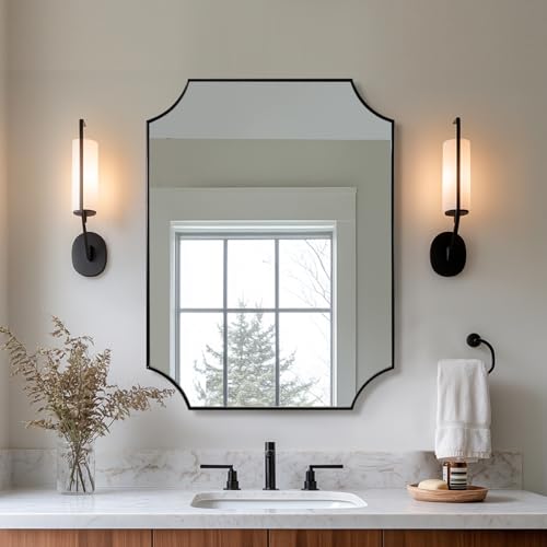 ANDY STAR 22"x30" Matte Black Scalloped Mirror for Bathroom