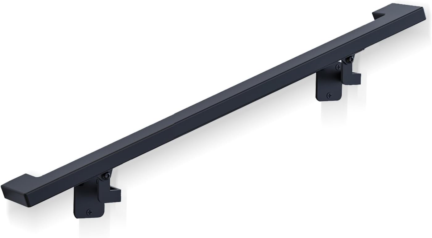 Dawn Railing 4FT Black Rectangle Staircase Handrail Wall Mounted Stair Railing Indoor, ADA Compliance Stainless Steel Handrails for Indoor Stairs, Black Powder-Coated Finish for Stair Porch Steps