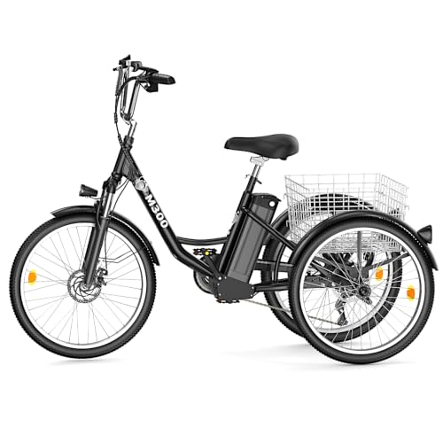 Triciclo eléctrico de 24 pulgadas para adultos, bicicleta de tres ruedas y 7 velocidades para personas mayores con cesta de la compra, pantalla LCD G51, triciclo para uso al aire libre y ocio urbano