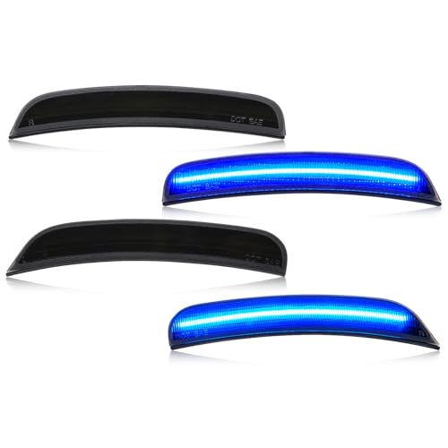 LUDARM Blue LED Side Marker Lights Compatible with 2015-2025 Charger SXT, Scatpack,SRT Hellcat - 4PCS Smoked Lens LED Parking Lamps & Bumper Marker Lamps