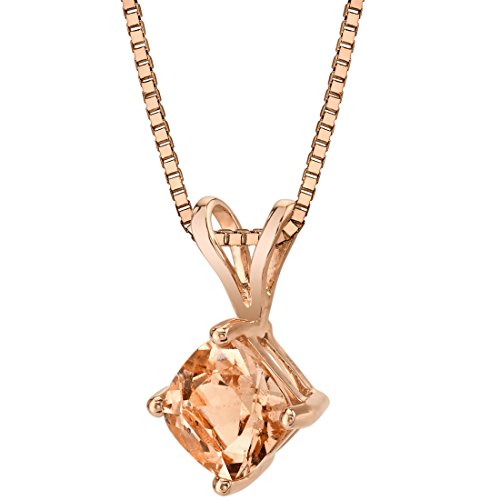 Peora Morganite Pendant in 14 Karat Rose Gold, Classic Solitaire, Cushion Cut, 6mm, 1 Carat total Peora Morganite Pendant in 14 Karat Rose Gold, Classic Solitaire, Cushion Cut, 6mm, 1 Carat total