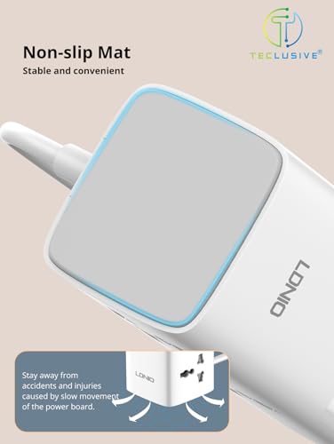 Image of T Teclusive 2500W Tower Extension Board Power Strip with USB C Ports | 4 Power Sockets with 70W Gan Type C QC PD Super Fast Charging | Vertical Multi Port Extension | 2M Power Cord
