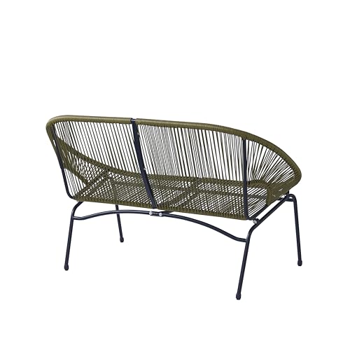 Christopher Knight Home Dessa Patio Iron Frame and Wicker Loveseat, Outdoor 2-Seater Sofa, Woven Faux Rattan Conversation Seating for Backyard, Garden, Balcony, Poolside, Porch, Deck, Green+Black - Thumbnail 6