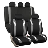 FH Group Premium Modernistic Flat Cloth Car Seat Covers – Universal Fit, Washable Seat Covers for SUV Sedan Van, Gray, Full Set